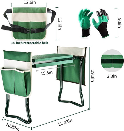 Garden Kneeler and Seat Stool Heavy Duty Garden Folding Bench with Large Removabletool Pocket Gloves and Soft EVA Kneeling Pad for Gardening Lovers