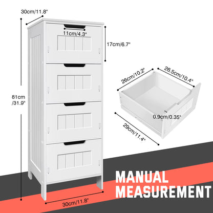 White PVC 4 - Tier Free Standing Bathroom Cabinet with 4 Drawers for Floor Standing Storage and Waterproof Function