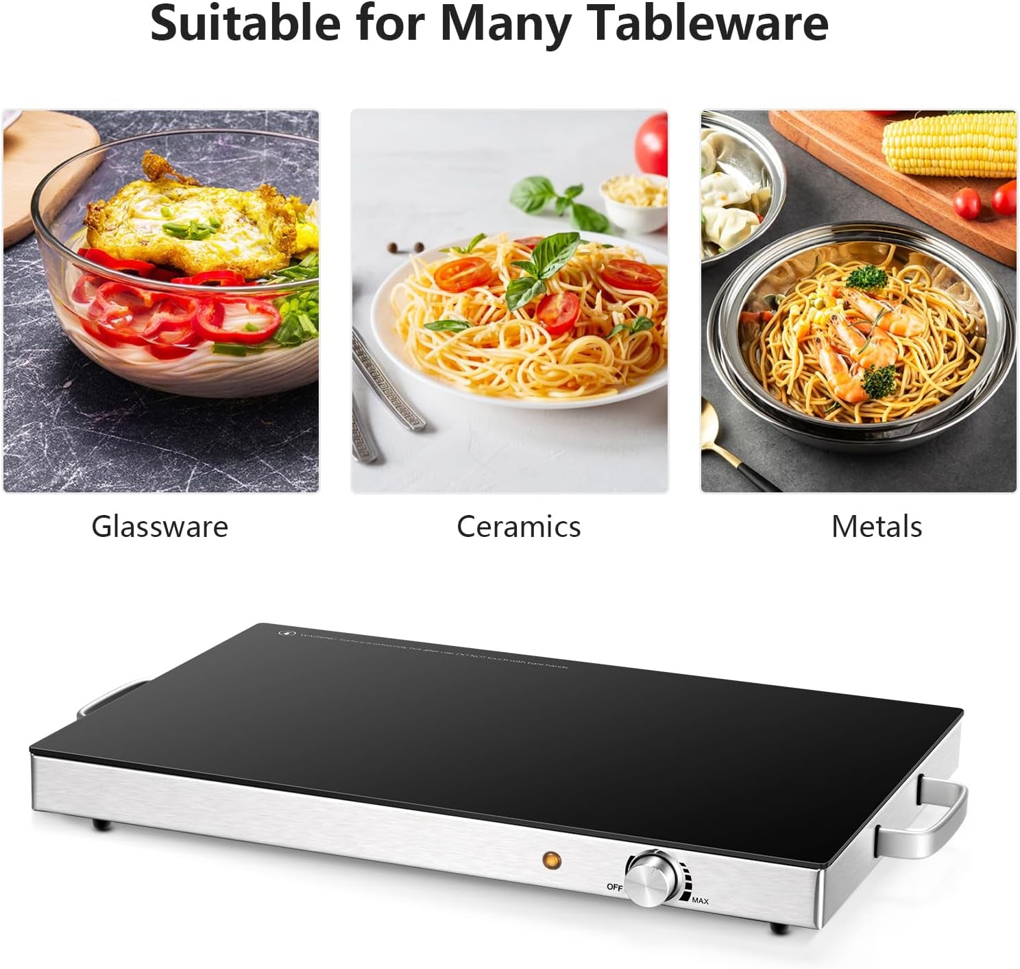 2 Packs Electric Warming Tray, 22''X15'' Hot Plate with Adjustable Temperature Control, Stainless Steel Frame & Tempered Glass Surface, Food Warmer Buffets Server for Party Events