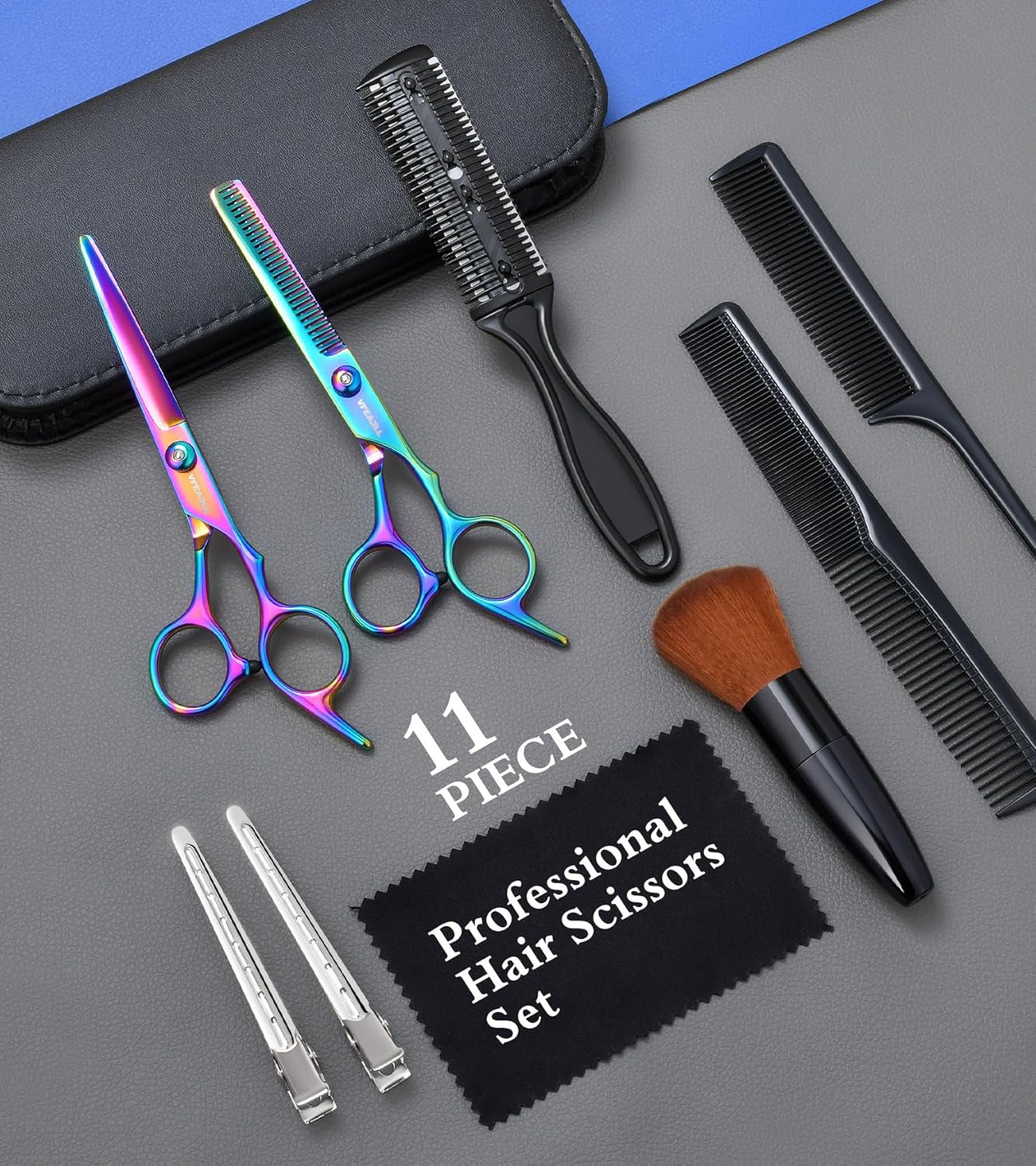 Hair Cutting Scissors Kits,11Pcs Professional Haircut Scissors Kit with Comb,Clips,Cape,New Craftsmanship Stainless Steel Hairdressing Thinning Shears Set for Barber,Salon,Home,Men,Women